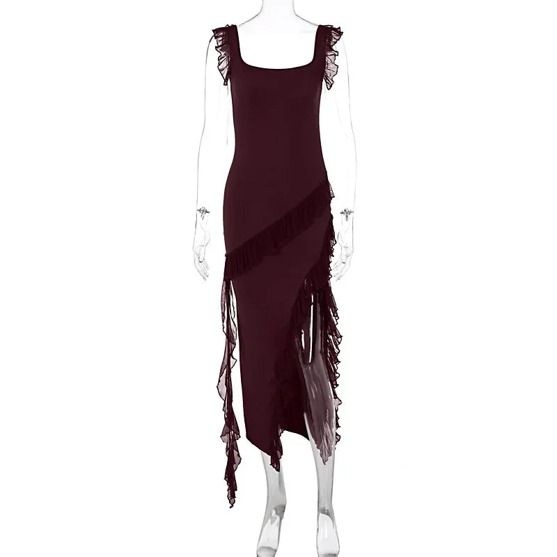 Sexy Sleevelss Ruched Party Club Bodycon Y2K Maxi Split Dresses For Women Summer 2026 Fashion Backless Evening Long Dress Outfit