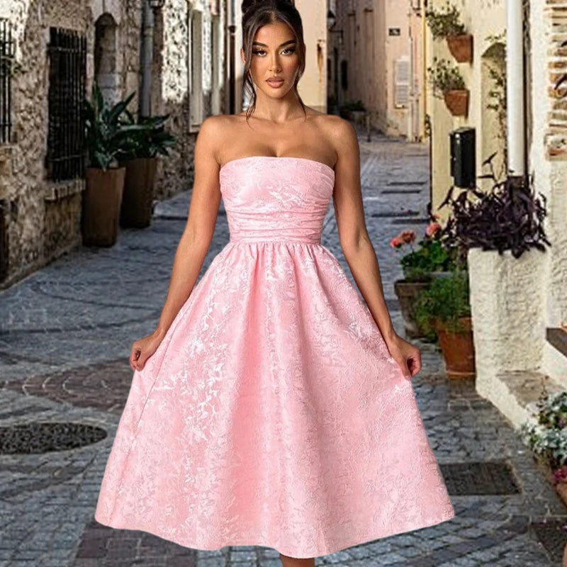 Giyu Club Evening Party Dresses Women 2025 Summer Sexy Bow Halter Long Dress Elegant Jacquard Lace Up Backless Birthday Robe